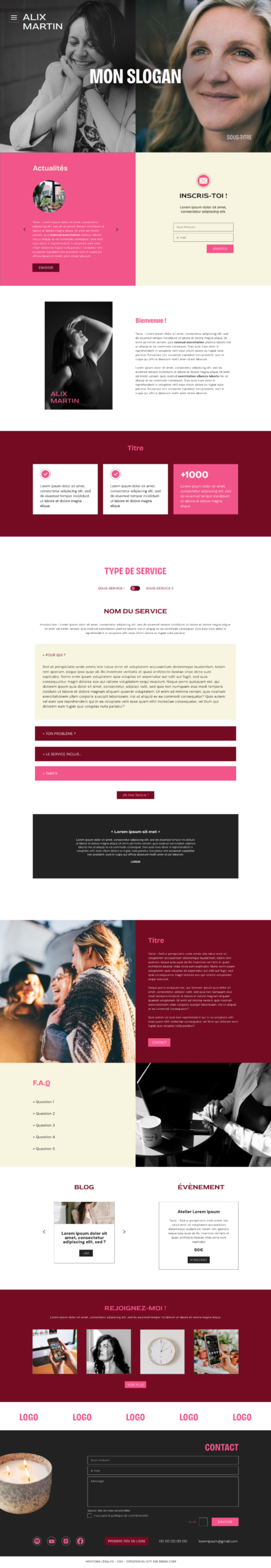 Template de site internet one page pour activité de service