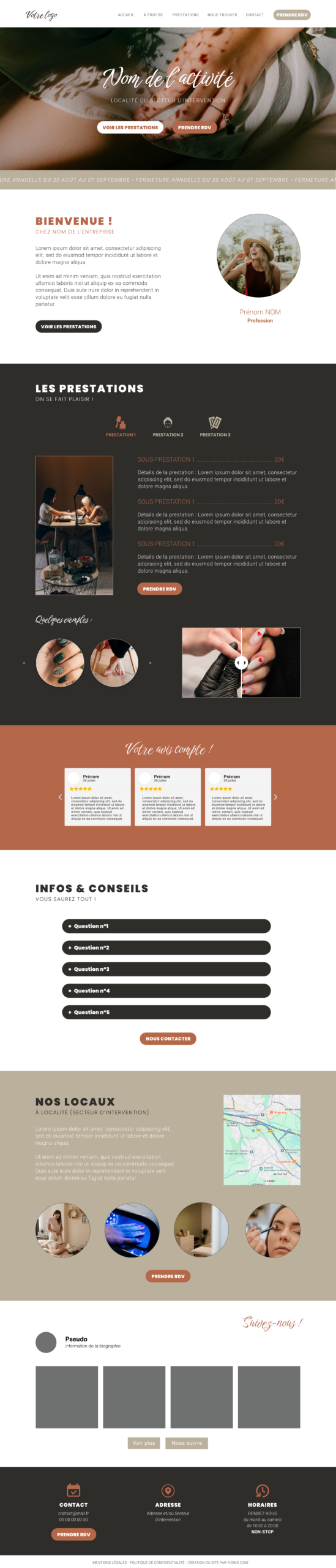 Template de site internet one page pour activité de service